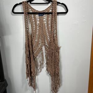 Ravish Beyond Brown Boho Western Fringe Cropped Vest Size Medium